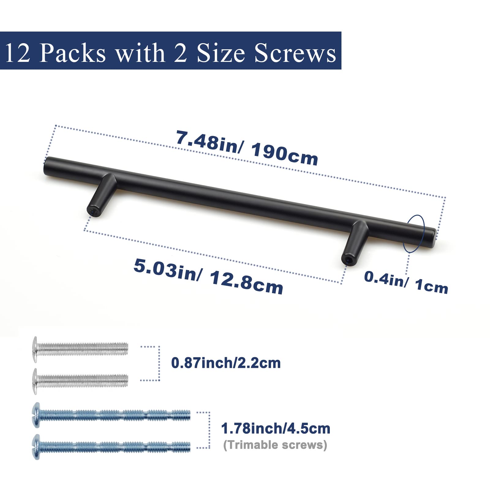 12 stuks 128 mm keukengrepen, zwarte meubelgrepen, kastgrepen en knoppen, handgrepen van aluminiumlegering met schroeven, handgrepen voor keukenkasten