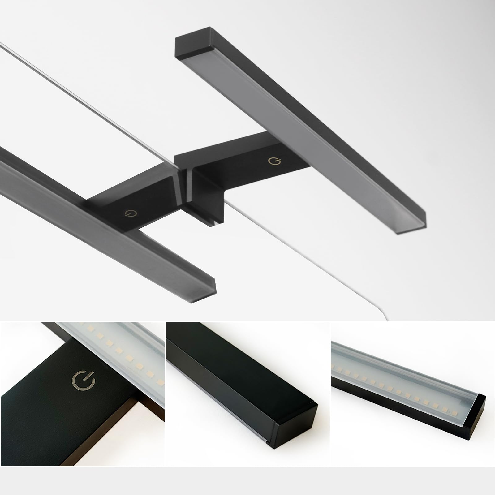 DEELUX Lámpara de Espejo Baño Con Interruptor táctil,Luz LED para espejo regulable (55 a 550 lm) 5w 30cm,Blanco Neutro 4000K LED Armario Lámpara Luz de Pared,IP44 230V Aplique de Baño Espejo,Negro