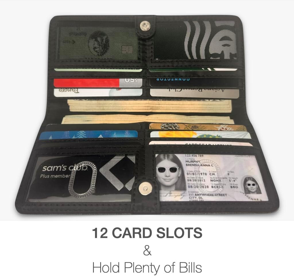 Caitlin Women RFID Blocking Long Bifold Executive Wallet with 12 Slots, 2 Key Pocket, Cash pockets, and 2 ID windows, and 2 privacy windows, Come with Premium Gift Box (Canvas, Denim Blue) - Image 3