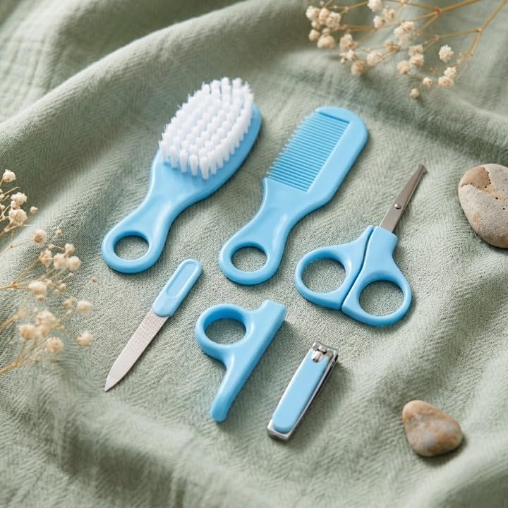 Baby Care Kit for Newborn Baby – 6 in 1 Baby Grooming Kit with Soft Brush, Comb, Nail Cutter, Scissors & Nail File | Infant Hygiene Care Set (Multicolour)-image-44
