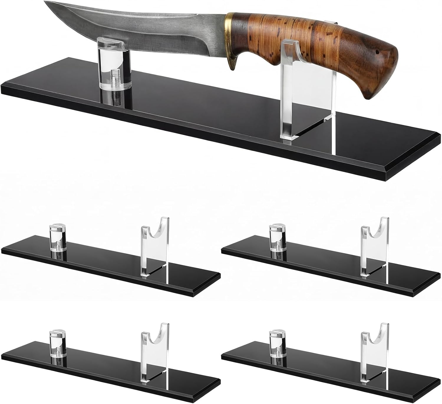 Yookeer 4 Pcs Black Knife Display Stand - Fixed Blade Acrylic Knife Holder for Collection Finished Display, Rustic Cabin Home Decoration