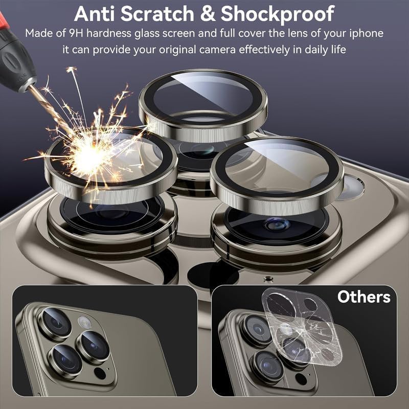 Image of SafeCase for iPhone 16 Pro|iPhone 16 Pro Max Camera Lens Protector [Pack Of 3-SILVER Metal Aluminum Alloy Tempered Glass Cover Camera Screen Protector Accessories, Case Friendly for iPhone 16 Pro / 16 Pro Max 2024