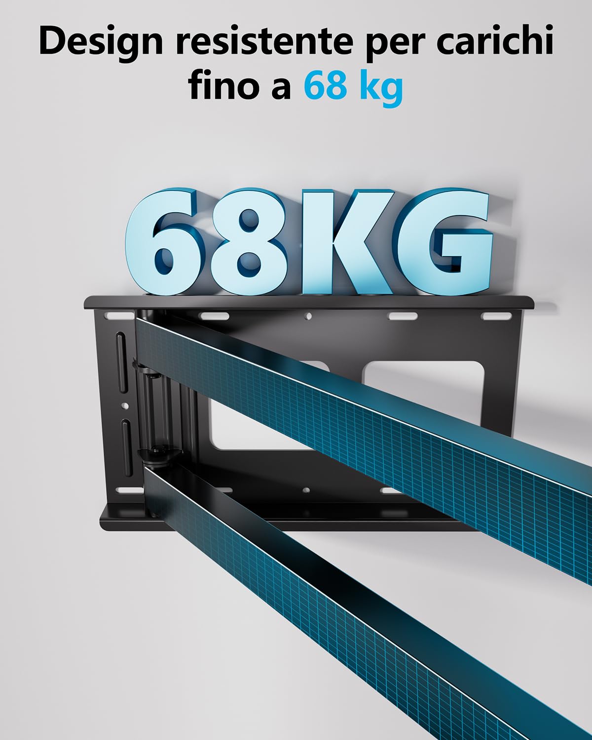 FORGING MOUNT Supporto TV a parete regolabile in altezza con braccio articolato lungo da 920 mm per schermi piatti da 42-90 pollici fino a 68 kg, inclinabile/orientabile/girevole, Max VESA 600x400mm