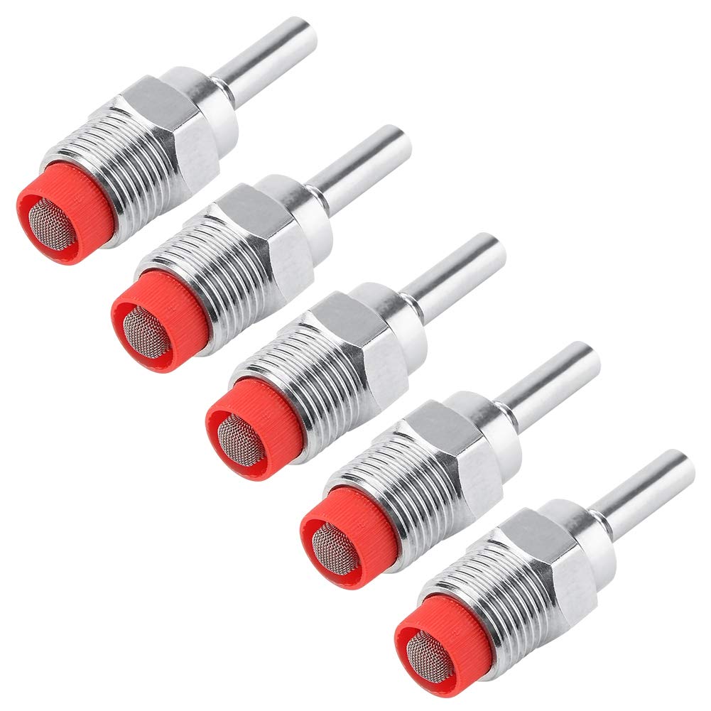Bebedero de Pezón para Cerdos de Acero Inoxidable NPT 1/2", 5 Piezas, Alimentador Automático de Granja para Cerdas y Lechones con Tapa Roja y Varilla Larga, Gran Rendimiento de Agua