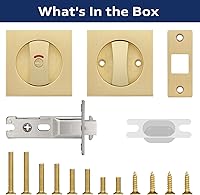 Vista 9 de Paquete de 1 cerradura de puerta de bolsillo dorada, herrajes para puerta de bolsillo con indicador rojo-verde, manijas de puerta de bolsillo