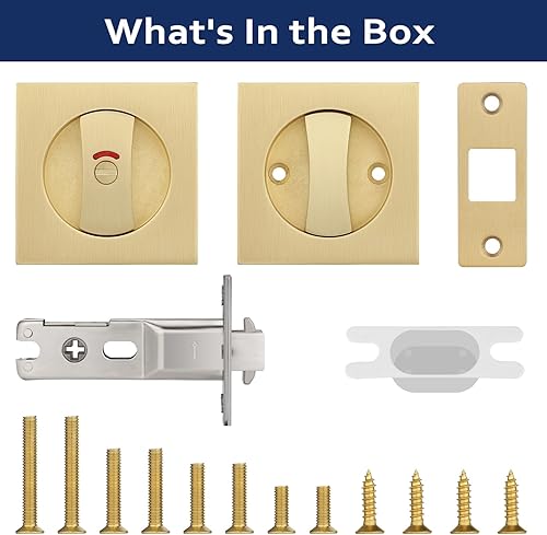 Miniatura 9 de Paquete de 1 cerradura de puerta de bolsillo dorada, herrajes para puerta de bolsillo con indicador rojo-verde, manijas de puerta de bolsillo de
