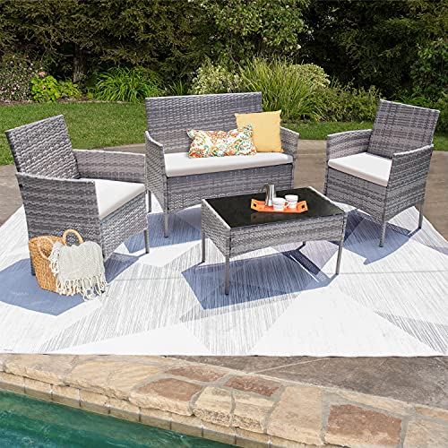 Image of Homall 4 Pieces Outdoor Patio Furniture Sets Rattan Chair Wicker Set,Outdoor Indoor Use Backyard Porch Garden Poolside Balcony Furniture (Grey and Beige)