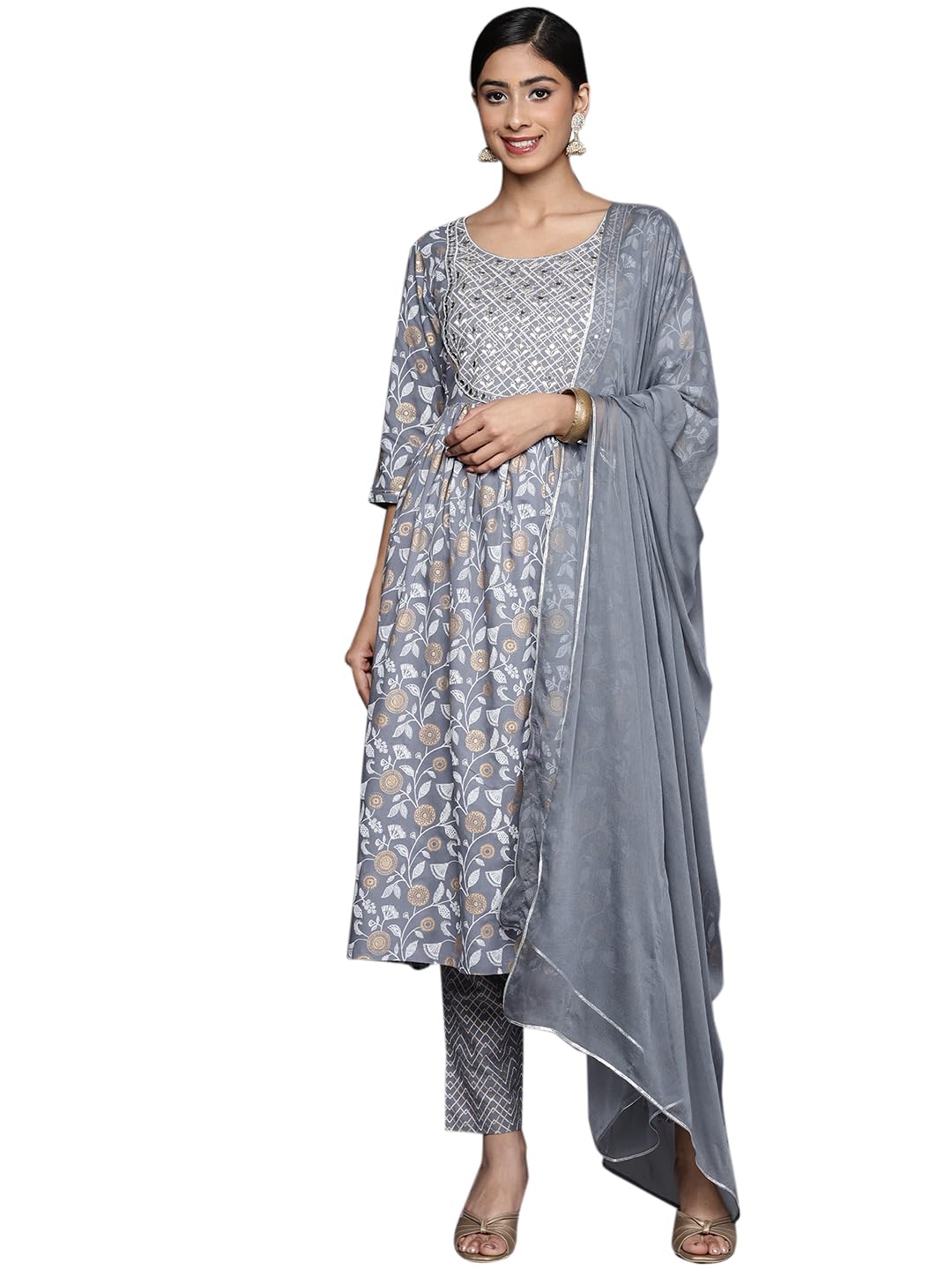 Women's Yoke Design Rayon A-Line Kurta Trouser With Dupatta Set-image-22