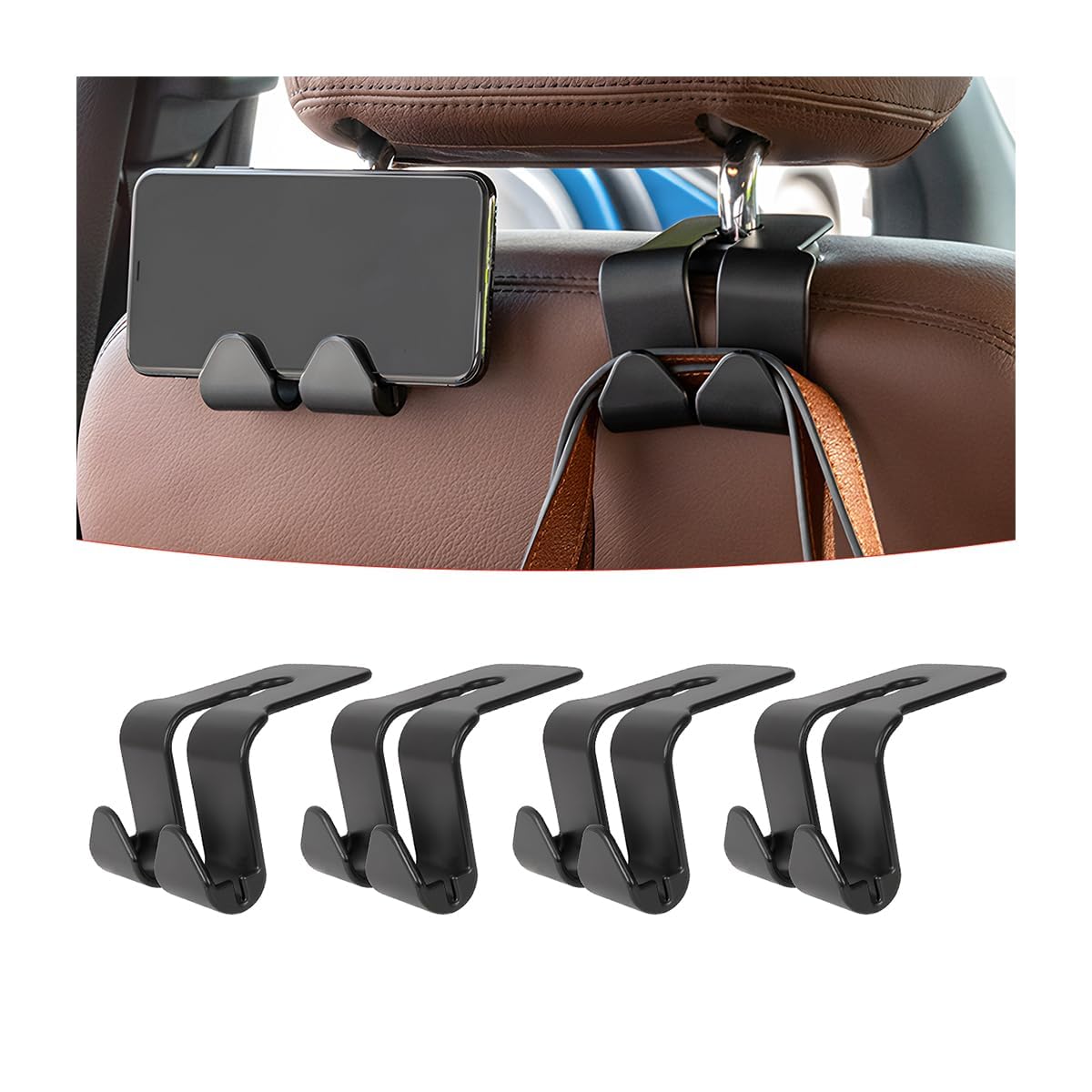 ONEMAJI 4 Pcs Car Headrest Hooks for Toyota Prius (XW50) Hybrid 2019-2022, Seat Hanger Storage Organizer Handbag Holder Wallet Hook Multifunctional Backseat Clip