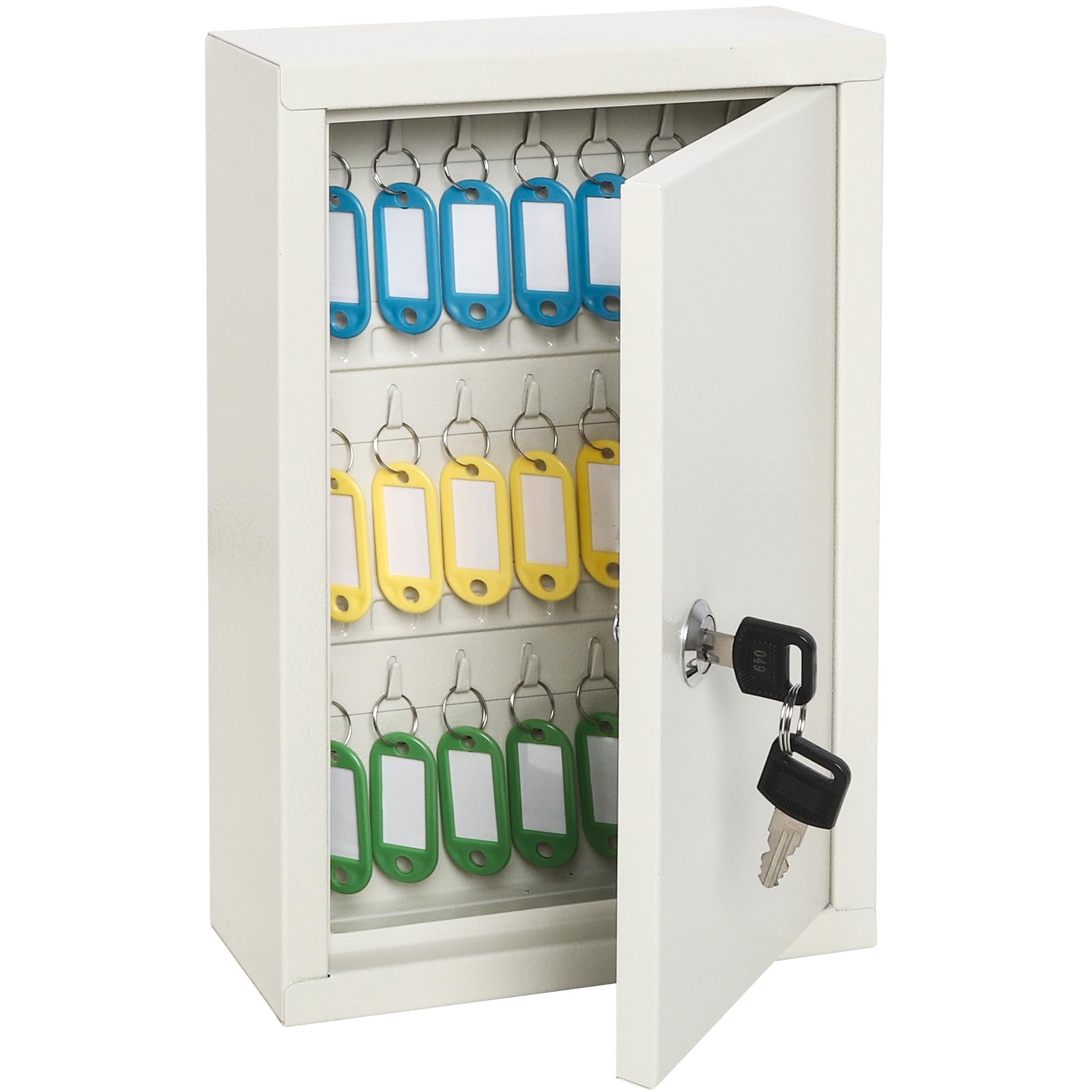 Security Metal Key Box with 48 Hooks, Large Adjustable Wall Mount Key Lock Cabinet, 11 4/5" x 9 1/5" x 3" (Key Tags Included)