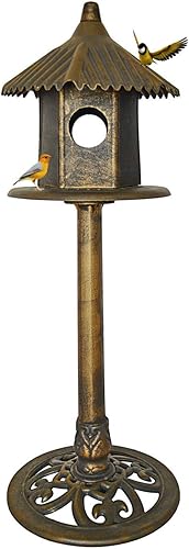 Westcharm Classic Heights - Elegante casa para pájaros silvestres con techo abovedado y base de pedestal, acabado de bronce antiguo, casa de pájaros
