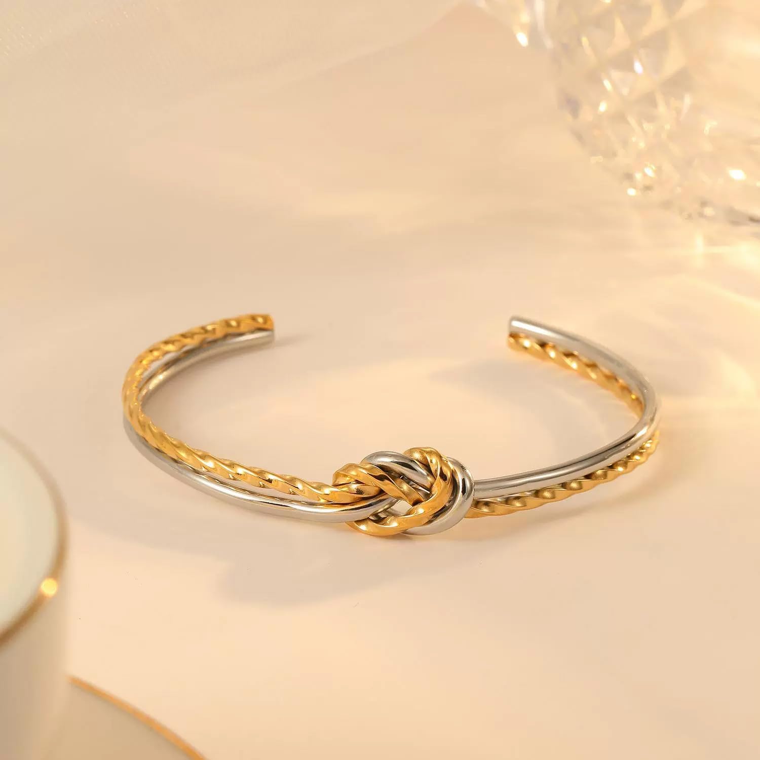 Cable Bracelets for Women Gold Knot Bracelets Two Tone Bracelets for Women Mixed Metal Bracelet Designer Dupes Gold and Silver Bracelet Dainty Gold Bracelet - Image 3