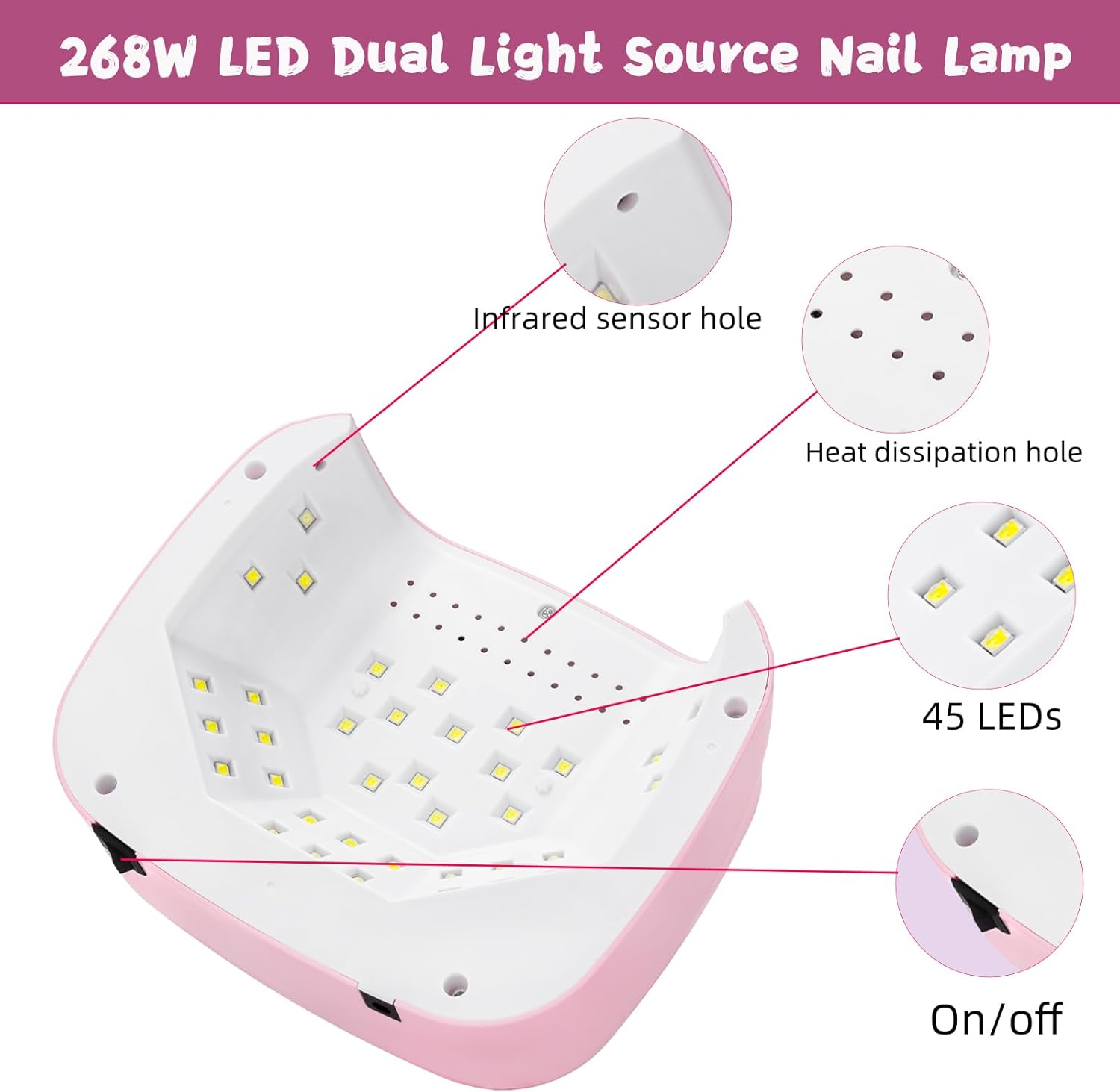 UV Nail Lamp, UV Light for Gel Nails, Professional Nail Dryer with 45pcs Beads, 4 Timers and Automatic Sensor LED Nail Lamp for Home Salon