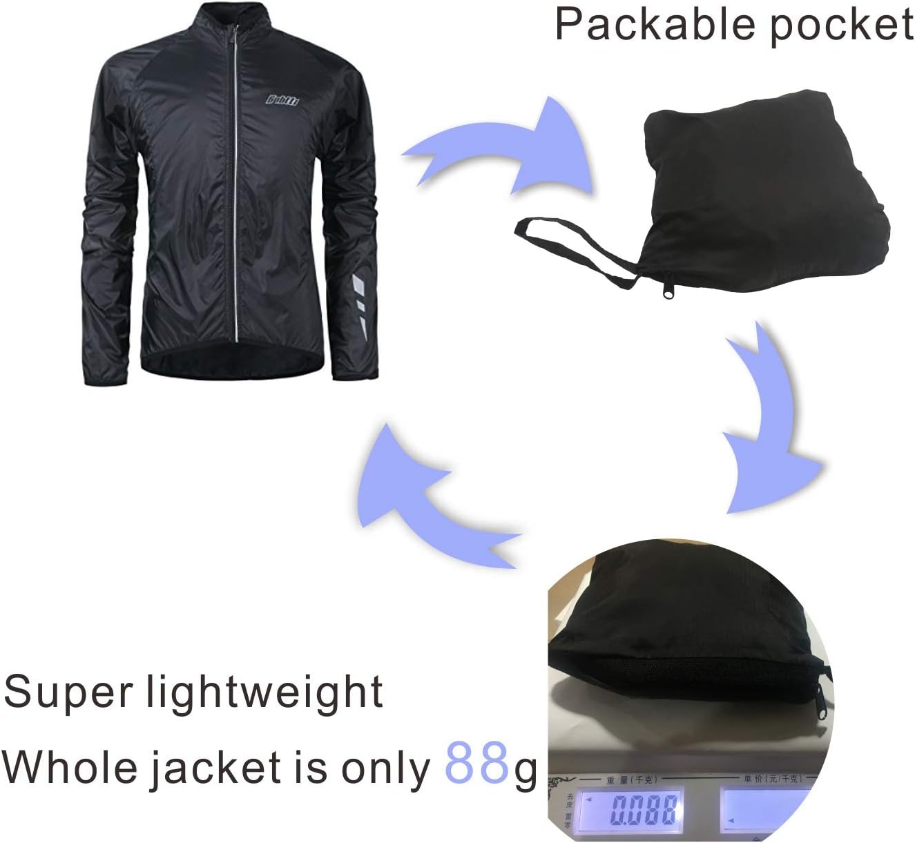 bpbtti Men's Lightweight Packable Windbreakers Cycling Sunscreen Jacket Long Sleeve Coat