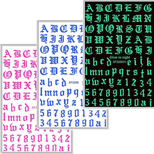Ebanku 12 Blätter Nail Art Sticker Buchstaben,3D Aufkleber Buchstaben Altes Englisch Alphabet Nagelaufkleber… – Bild 6
