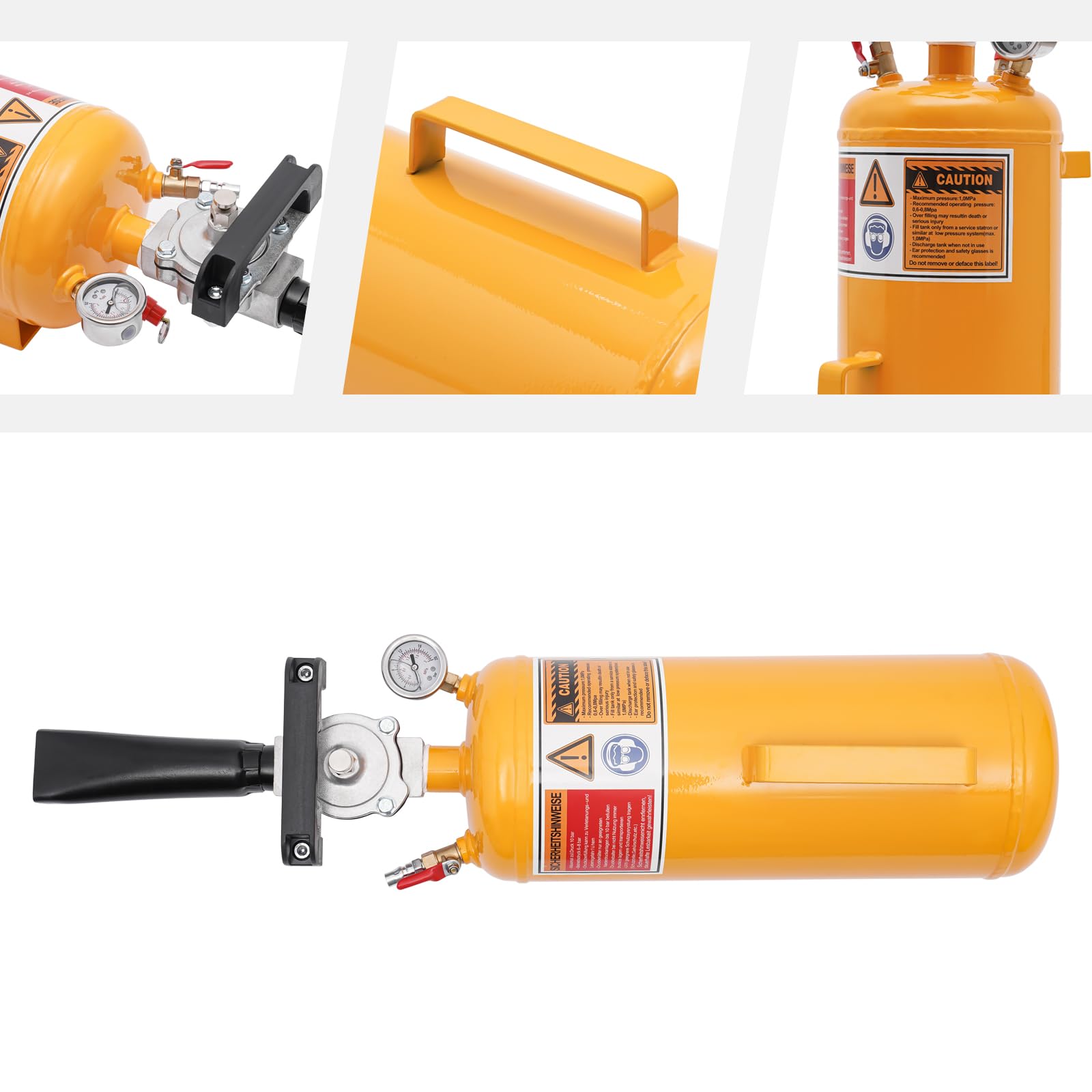 Inflador de neumáticos de 8 l, perfecto para motocicletas y vehículos eléctricos, presión de funcionamiento de 0,6 – 0,8 mpa, material de hierro y acero, presión máxima de 145 psi, color amarillo