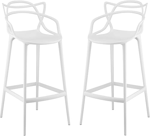 Miniatura 9 de Modway Enredado moderno moldeado plástico dos sillas de comedor en rojo