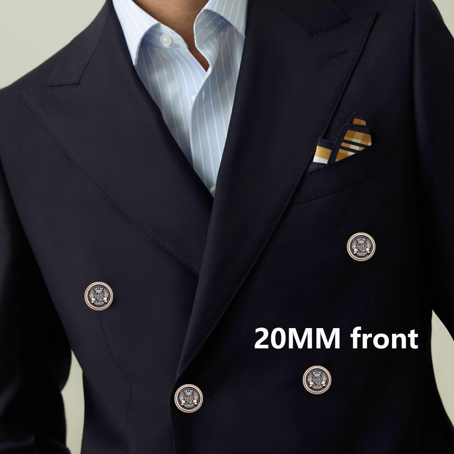 14Pieces Black Gold Metal Blazer Buttons 20MM 15MM Set for Men Blazer Suits, Sport Coat, Uniform, Jacket, Peacoat, Sport Jacket (Black Gold)