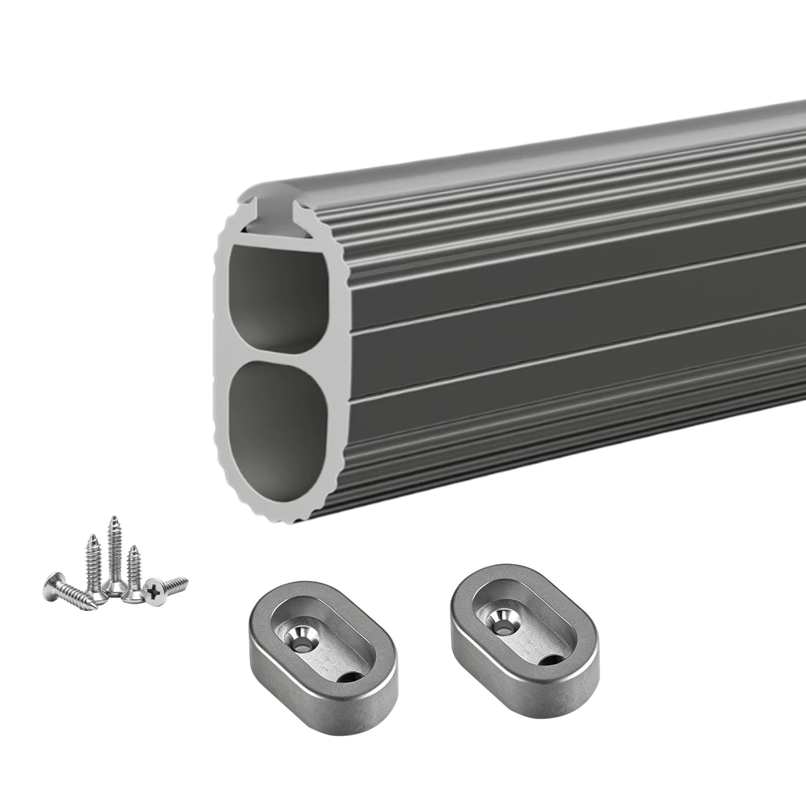 Aluminum Rod for Closet, Cuttable Hanging Rods & Sturdy Clothe Wardrobe Poles with Flange Set & Screws, Dormitory/Bedroom/Hanging Curtain(Gray,Closet Width 140cm/55.1")