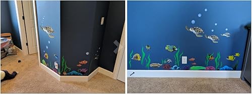 Miniatura 5 de Calcomanías de pared de tortuga marina para decoración de habitación de niños, paquete de decoración bajo el mar, calcomanías de pared, arte de