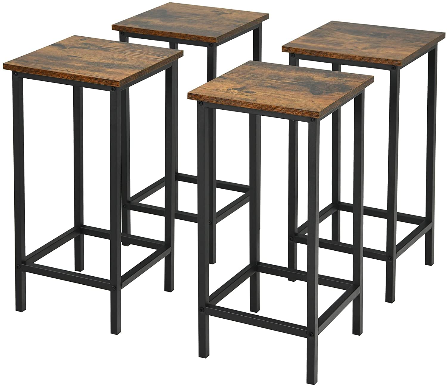 GIANTEX 4 drewniane stołki barowe z podnóżkiem, żelazna rama, wysokość siedziska 62 cm, do kuchni, salonu, kawiarni, bistro