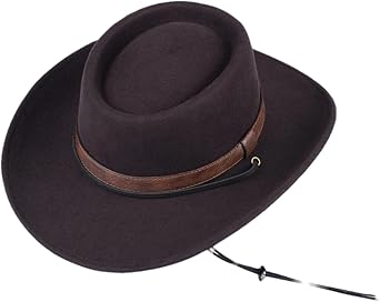 Women Men Felt Fedora Hat Wide Brim Flat Top Boater Hat,Adjustable American Western Cowboy Hats