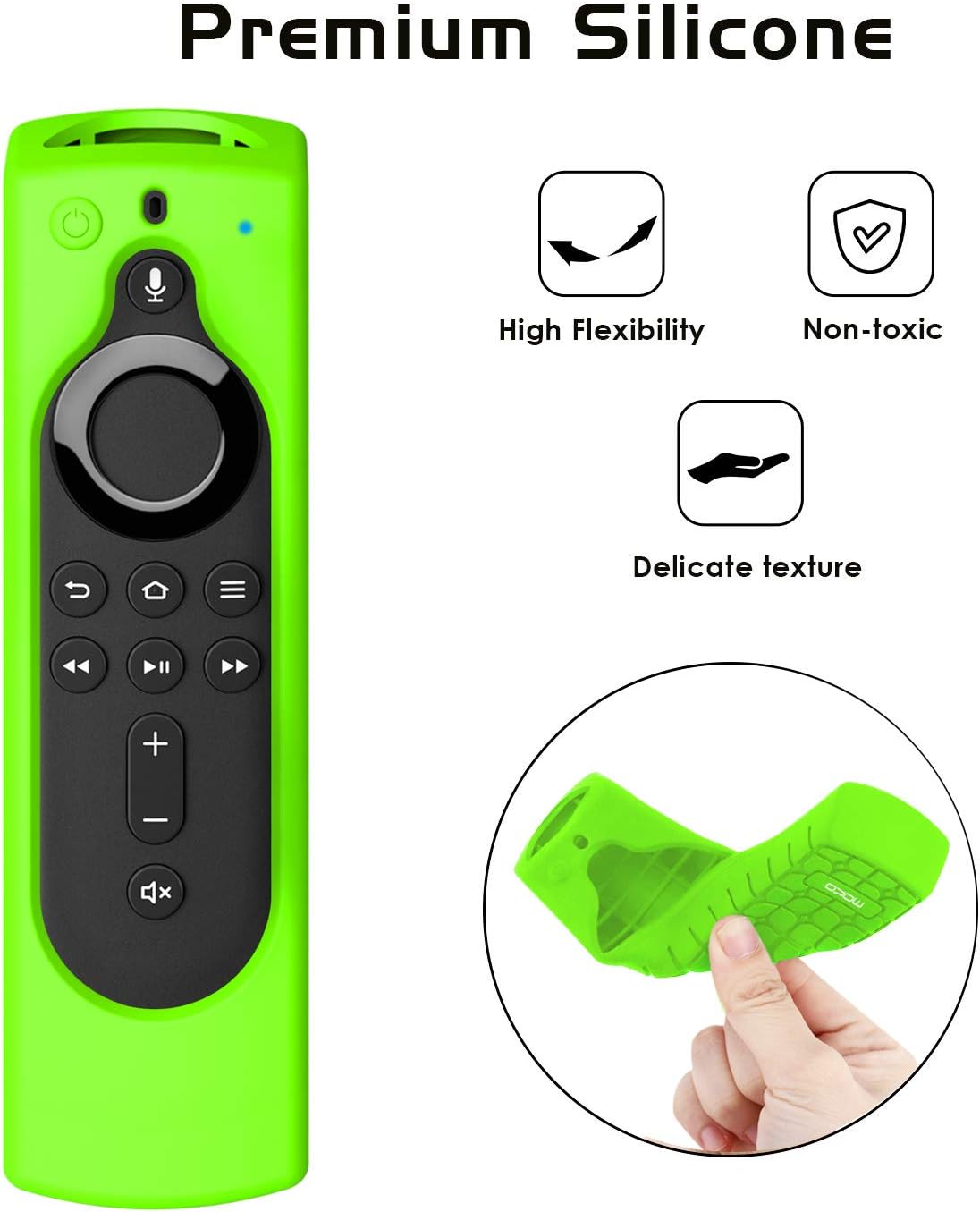MoKo Silicone Remote Case Fits Fire TV Stick Lite 2020, Fire TV Stick 4K 2018, Fire TV Cube, Fire TV (3rd Gen) with 5.6" Alexa Voice Remote (2nd Gen), Shockproof Protective Cover - Fluorescent Green