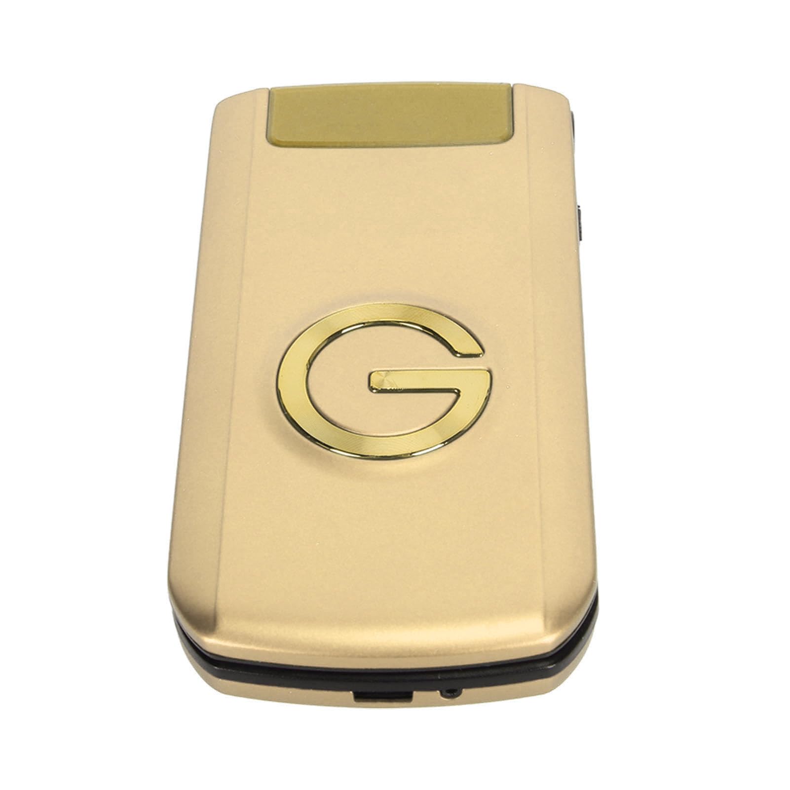 Telefon Komórkowy z klapką G9000 2G dla Seniorów, Odblokowany Telefon Komórkowy GSM z Dużym Przyciskiem, Głośny Dźwięk, Dual SIM, Olśniewający Efekt świetlny (Złoto)