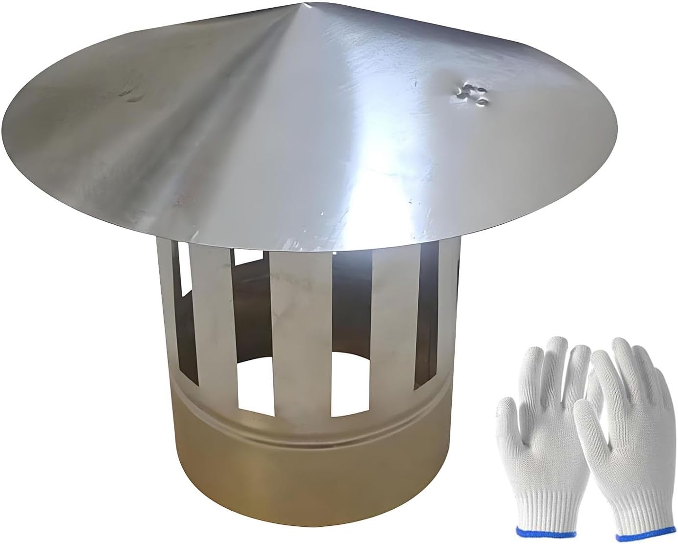 Stainless Steel Chimney Cap 10-25 cm with Bird Protection Mesh 201 Stainless Steel Ventilation Hood 0.5 mm Thick Fireplace Cover Includes Gloves