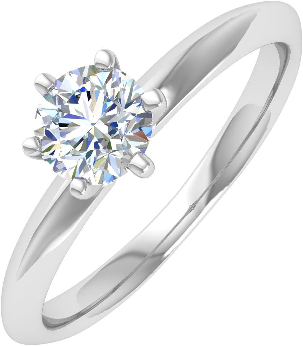 FINEROCK 1/2 Carat 6-Prong Set Diamond Solitaire Engagement Ring in 10K Gold