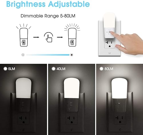 Miniatura 2 de LOHAS - Luz nocturna regulable enchufable con sensor de atardecer a amanecer, luz blanca diurna 5000K, 1 vatio, brillo de luz nocturna LED ajustable