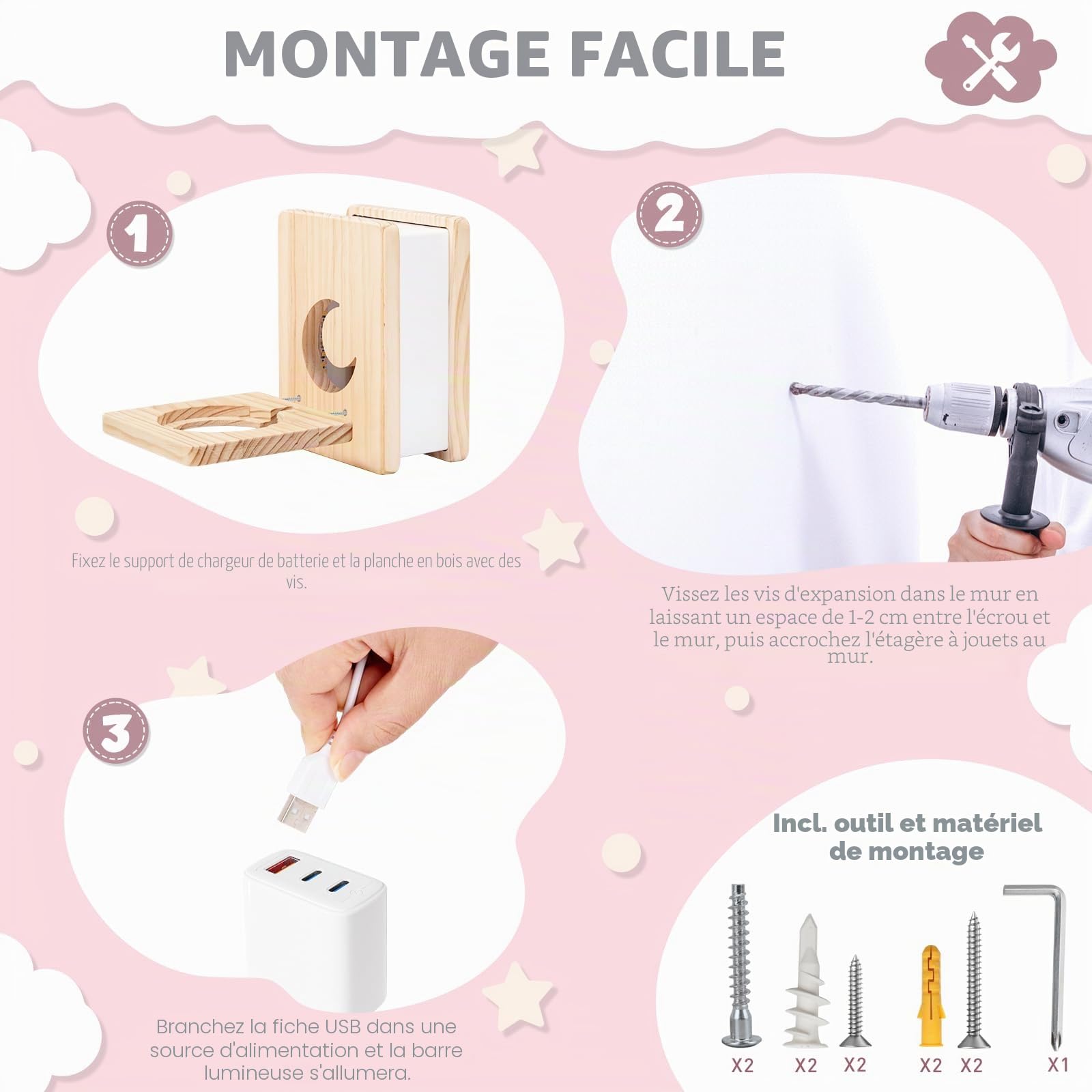 Tonie Box Étagère magnétique avec éclairage | Wooden Tonie Figurines Étagère pour 15 à 20 figurines Tonie | Rangement dans la chambre d'enfant pour filles et garçons