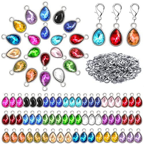 Inbagi 160 Pcs Crystal Birthstone Charms Beads Pendants And Lobster Claw Clasp Set, Teardrop Beads Dangle Bead Charms Diy Water Drop Jewelry Findings For Jewelry Making Necklaces, 20 Colors(White K) #TOP15