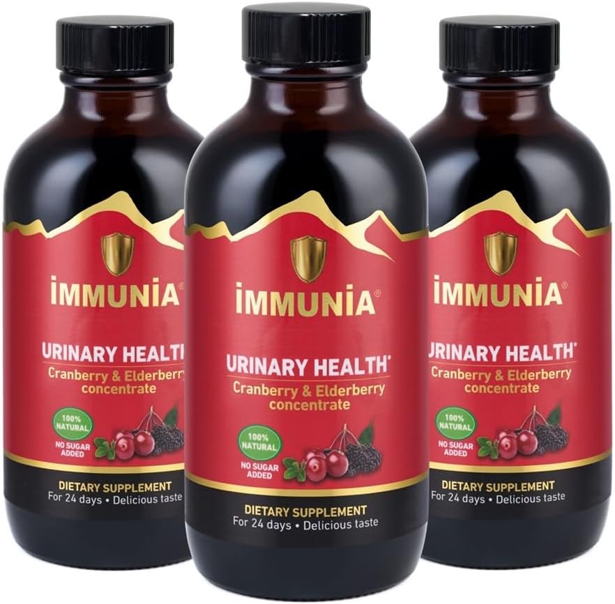 Immunia Urinary Health. Cranberry & Elderberry Concentrate for The Prevention of Urinary Infections. Natural. Delicious. 5 ml/Day. (3-Pack)