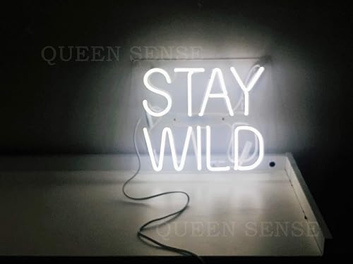 Miniatura 2 de Queen Sense 14 "Stay Wild White Neon Sign Light Decorado Panel Acrílico Hecho A Mano Cerveza Bar Pub Man Cave Lámpara UT173