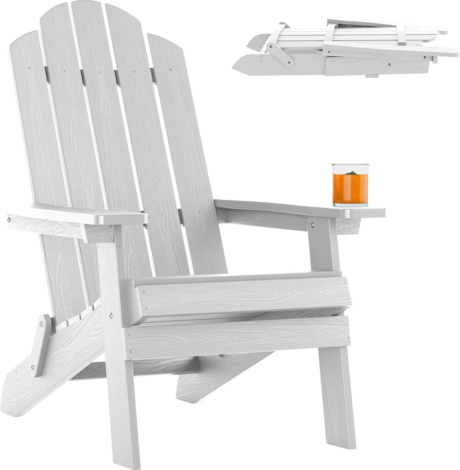 MXIMU Folding Adirondack Chair Weather Resistant Plastic Fire Pit Chairs Adorondic Plastic Outdoor Chairs for Firepit Area Seating Lifetime(White)