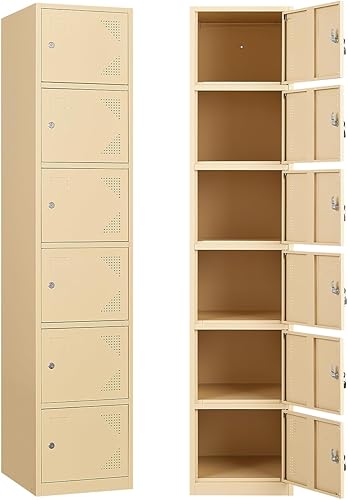 Yizosh Armario de metal con 6 puertas, armarios de almacenamiento altos de acero para empleados, armarios de almacenamiento de casilleros de 71