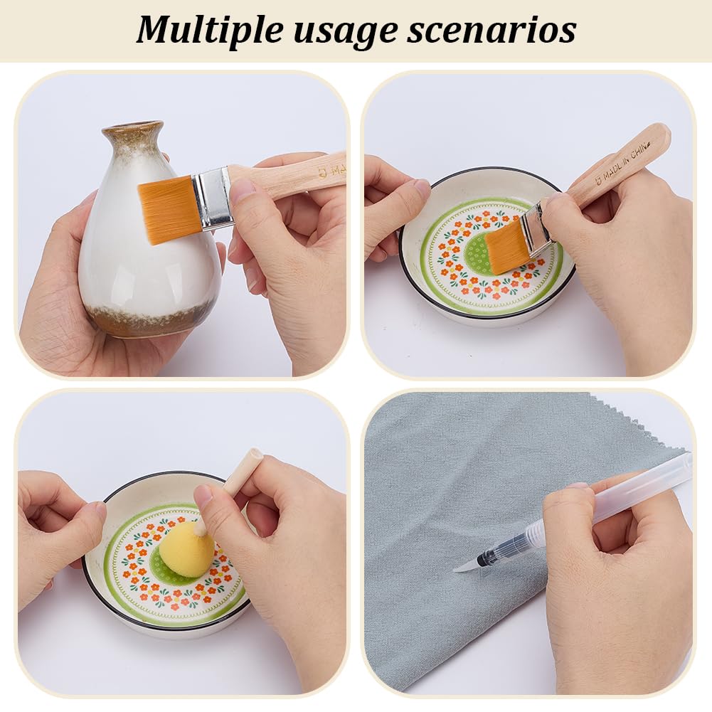 WEBEEDY - Kit de herramientas para decoupage (27 unidades, con 5 cepillos de esponja, 12 cepillos de madera, 6 bolígrafos de agua, 2 botellas de pulverización y alfombrilla de mesa de silicona para