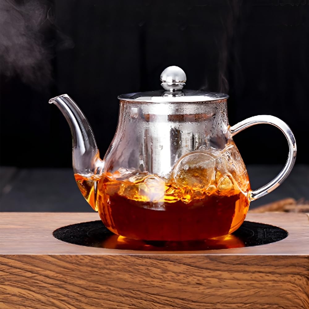 Teiera in Vetro da 800ml, Teiera Resistente al Calore in Vetro Borosilicato Trasparente con Filtro in Acciaio Inox, piccola teiera per foglie sfuse, erbe, frutta, bubble tea | Infusore Tè