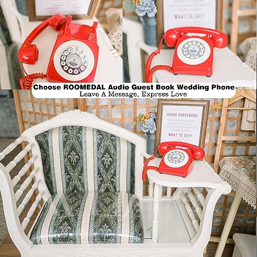Image of Audio Guest Book Wedding Phone, Record Customized Audio Message with Guest Book Retro Phone Audio GuestBook for Wedding Birthday Party Confession Audio Message Voicemail (Red)