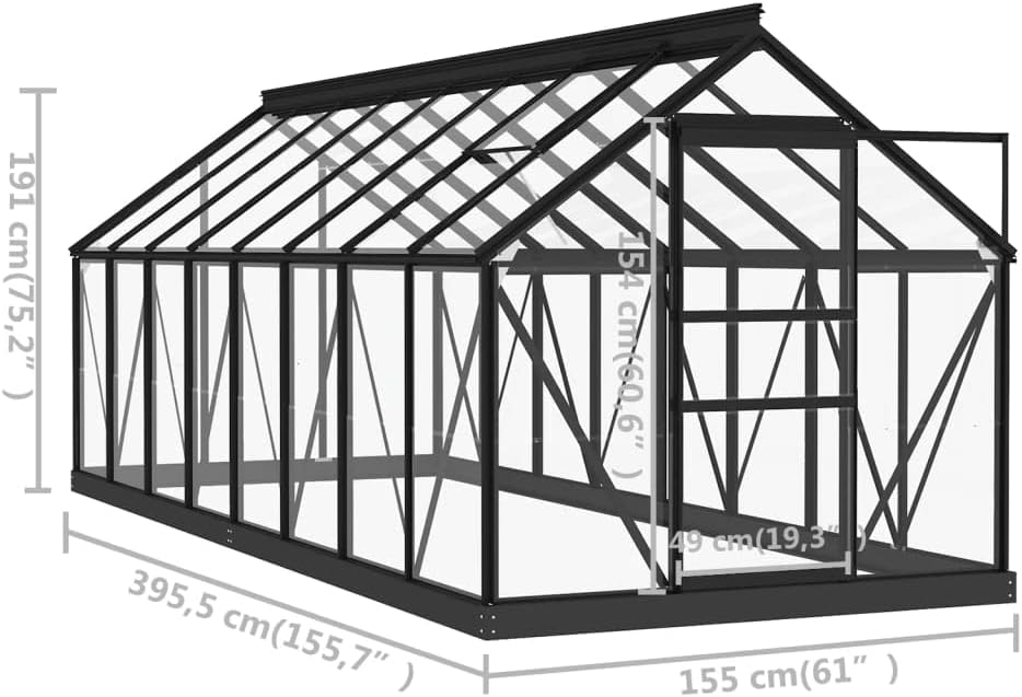 Diagram showing the dimensions of the greenhouse