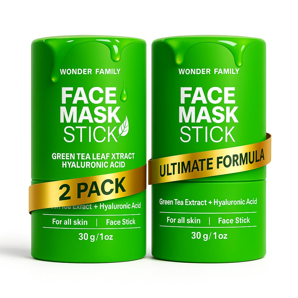 WONDER FAMILY Green Tea Mask Stick - Pore Cleaner Green Stick - Prevents Blackheads - Moisturizing Clay Deep Cleanse - Facial Masks Women Skin Care - 2 Pack (Green Tea) - Holiday Gifts for Christmas