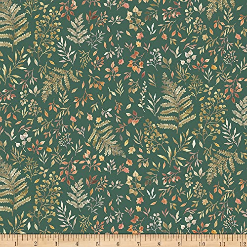Dear Stella Designs Dear Stella Digital Little Fawn & Friends Autumn Ferns & Leaves Fabric, Willow