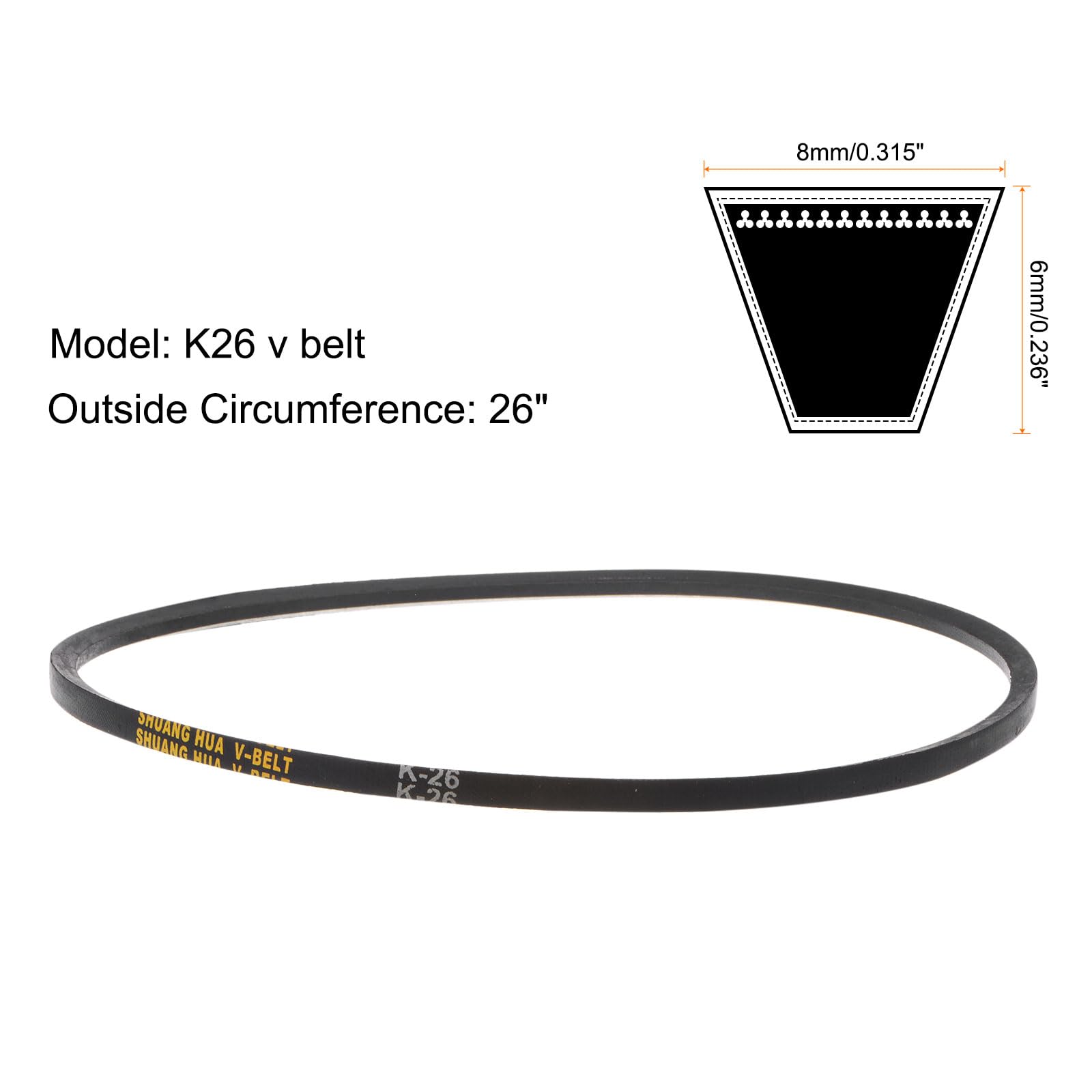 uxcell 2pcs K26 Rubber V Belt, K Section V-Belt 26" Outside Circumference x 0.315" Width x 0.236" Thick, Industrial Power Transmission Belt — Amazon image 2