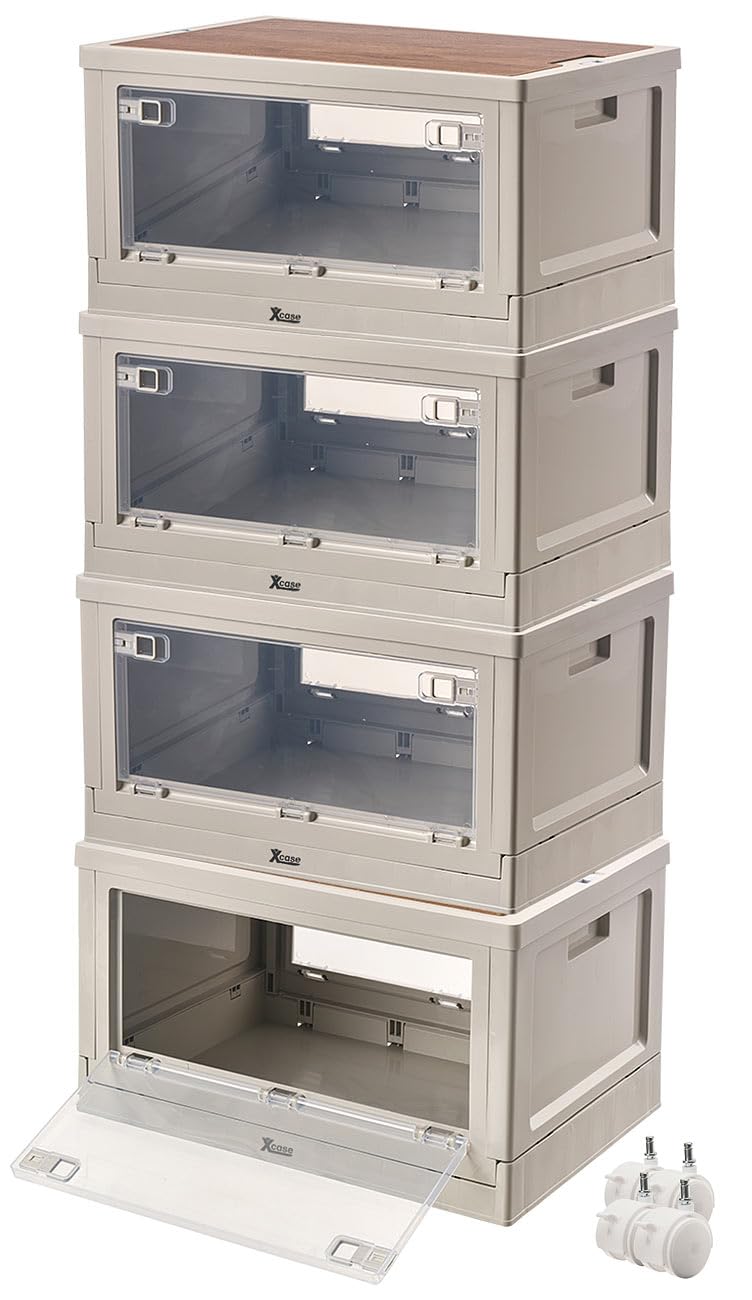 Xcase Boxen: 4er-Set Camping-Aufbewahrungsboxen mit 4 Rollen, falt-/stapelbar, 55 l (Campingboxen stapelbar, Camping Box Kunststoff, Schuhe)