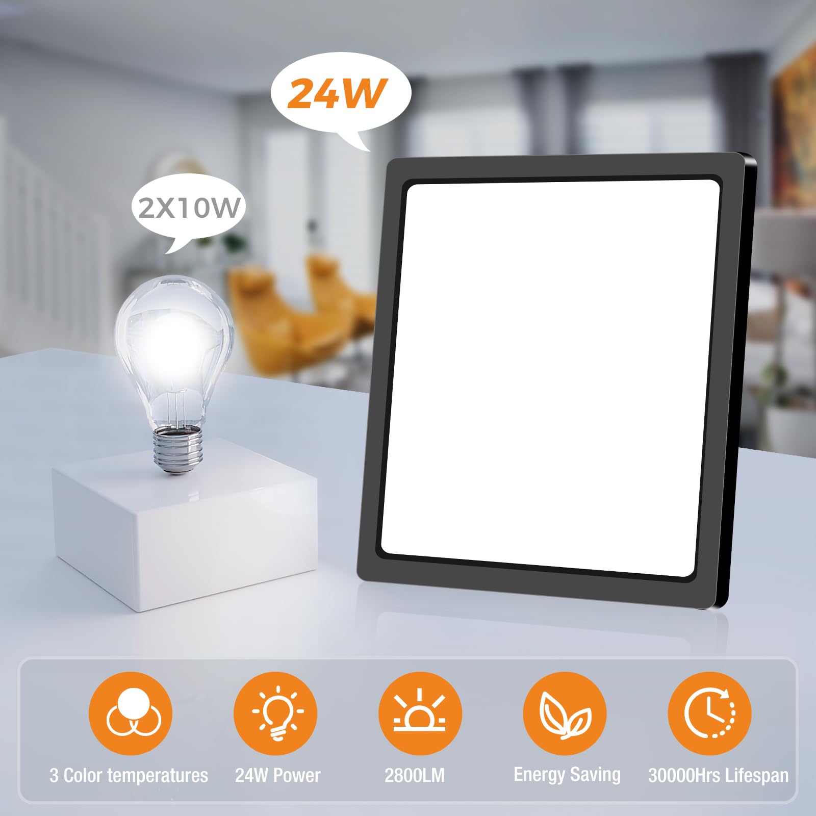 slochi LED Ceiling Light, 3000K/4000K/6500K 3 Color Temperature, IP54 Waterproof Bathroom Light - Image 3