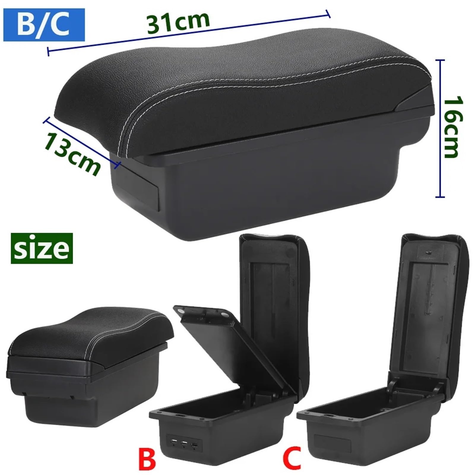 Armsteun Richter Bush Podłokietnik Box Fit For Skoda Fabia II 2 Car Armrest 2008-2014 Zakrzywiona powierzchnia PU Leather Car Storage Box(C3 Black white NOUSB)
