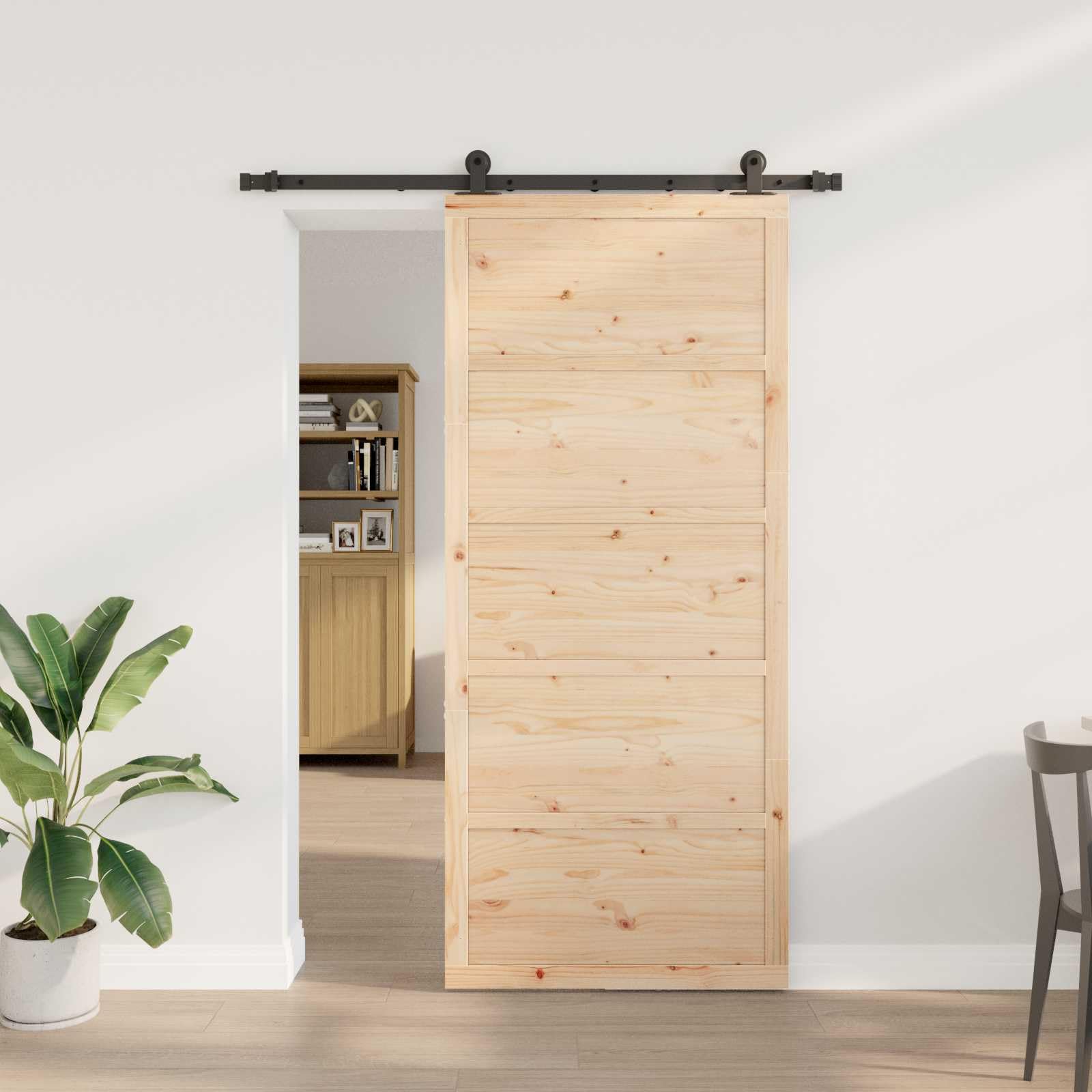 Puerta corredera de madera maciza de pino natural, 80 x 208