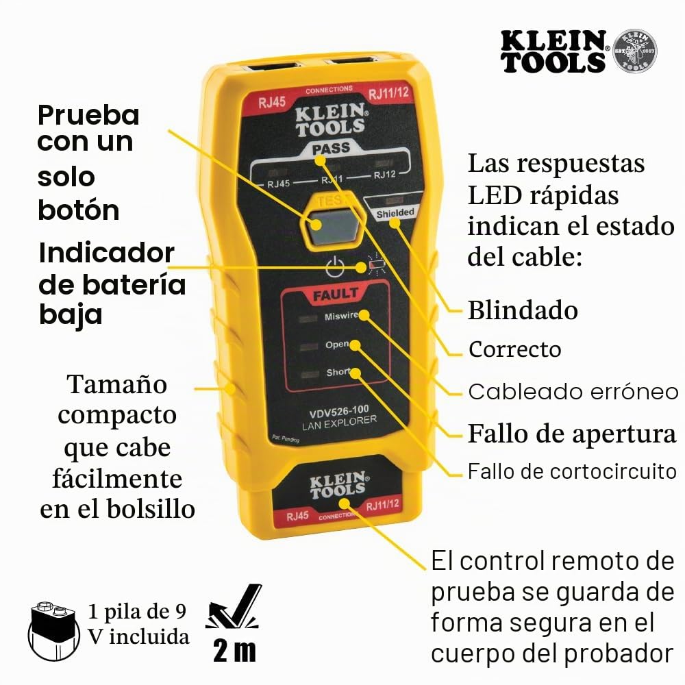 KLEIN TOOLS Probador de cables de red LAN Explorer™ con unidad remota