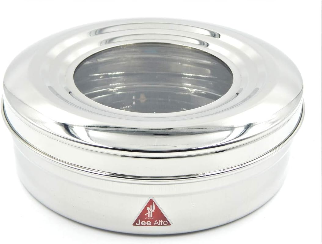 JEE ALTO Stainless Steel Multipurpose Container See Thru Pappad/Chapathi Dabba/Chocolate Box (Small 1250 ML)